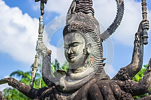 September 26, 2014: Buddhist stone statues in Buddha Park, Laos