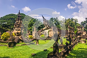 September 26, 2014: Buddhist stone statues in Buddha Park, Laos