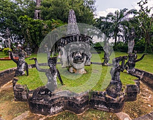 September 26, 2014: Buddhist stone statues in Buddha Park, Laos