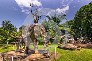 September 26, 2014: Buddhist stone statues in Buddha Park, Laos