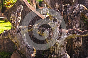 September 26, 2014: Buddhist stone statues in Buddha Park, Laos