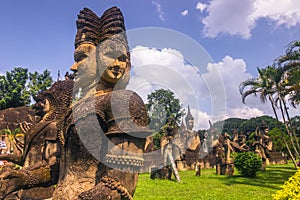 September 26, 2014: Buddhist stone statues in Buddha Park, Laos