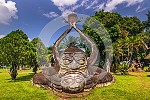 September 26, 2014: Buddhist stone statues in Buddha Park, Laos