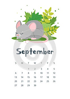 September calendar flat vector illustration
