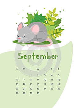 September calendar flat vector template