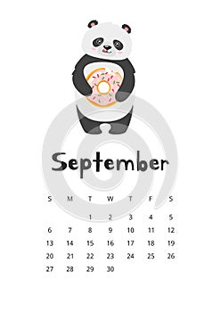 September calendar with panda template