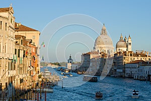 September evening on the Grand Canal. View of the Cathedral of Santa Maria della Salute. Venice