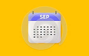 September month icon. Event schedule Sep date. Calendar date 3d icon. Vector