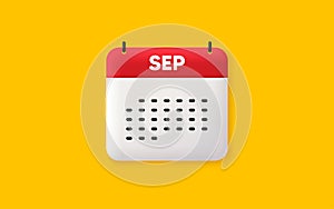 September month icon. Event schedule Sep date. Calendar date 3d icon. Vector