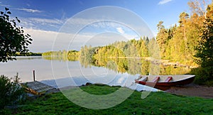 September panorama landscape of Swedish lake