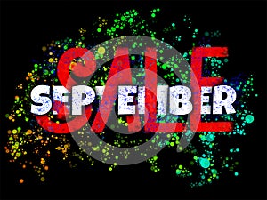 September Sale poster made with interweaving typography and hand lettering on black background.