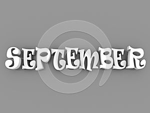 September sign with colour black and white. 3d paper illustration.