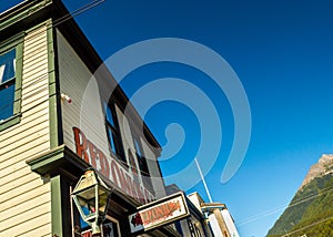 September 15, 2018 - Skagway, AK: Front facade of The Red Onion Saloon, a former brothel.