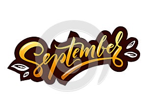 September vector typography illustration for greeting card, calendar, magazine, invitation, banner, poster. Autumn graphic design