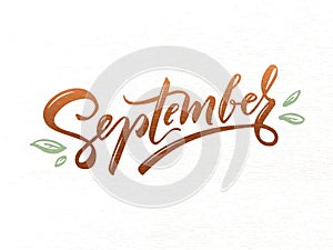 September vector typography illustration for greeting card, calendar, magazine, invitation, banner, poster. Autumn graphic design