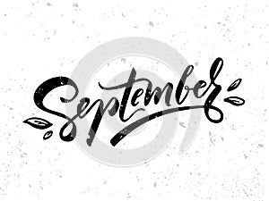 September vector typography illustration for greeting card, calendar, magazine, invitation, banner, poster. Autumn graphic design