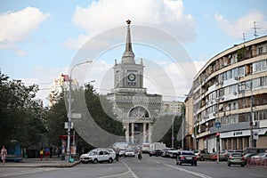 Pompous building of the railway station cityscape