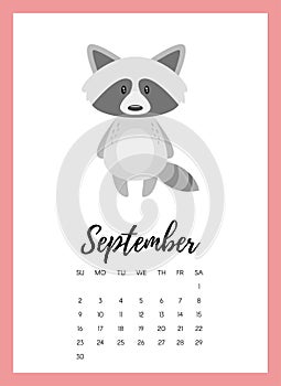 September 2018 year calendar page