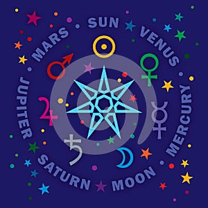 The Septener. Star of The Magicians. Seven planets of Astrology.