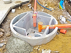 Septic concrete tank during assembly in a italian construction s
