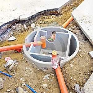 Septic concrete tank during assembly in a italian construction site