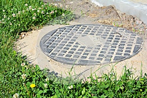 Septic manhole cover with copy space.