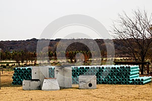 Septic tank components sitting outside - on display