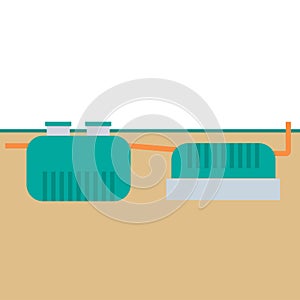 Septic tank underground with infiltrators and hood