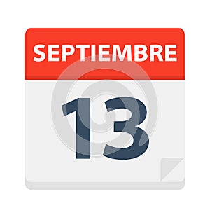 Septiembre 13 - Calendar Icon - September 13. Vector illustration of Spanish Calendar Leaf