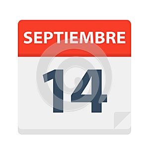 Septiembre 14 - Calendar Icon - September 14. Vector illustration of Spanish Calendar Leaf