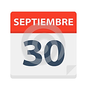 Septiembre 30 - Calendar Icon - September 30. Vector illustration of Spanish Calendar Leaf