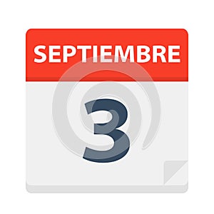 Septiembre 3 - Calendar Icon - September 3. Vector illustration of Spanish Calendar Leaf photo