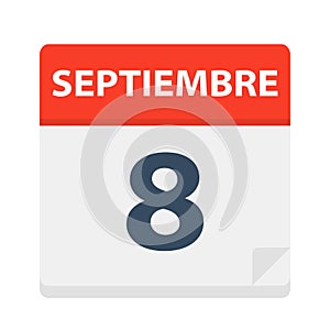 Septiembre 8 - Calendar Icon - September 8. Vector illustration of Spanish Calendar Leaf photo