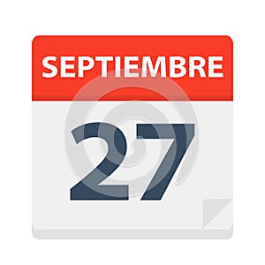 Septiembre 27 - Calendar Icon - September 27. Vector illustration of Spanish Calendar Leaf photo