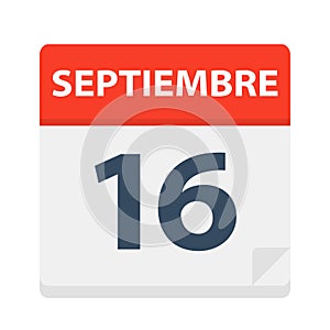 Septiembre 16 - Calendar Icon - September 16. Vector illustration of Spanish Calendar Leaf photo