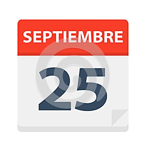 Septiembre 25 - Calendar Icon - September 25. Vector illustration of Spanish Calendar Leaf photo