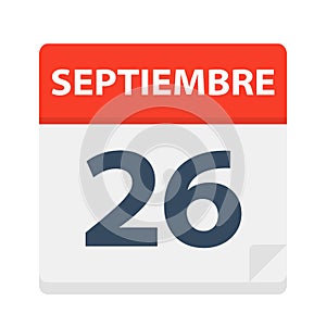 Septiembre 26 - Calendar Icon - September 26. Vector illustration of Spanish Calendar Leaf photo