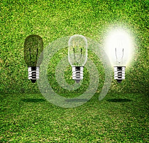 Sequence of Creative idea,three bulb in grass room,eco idea