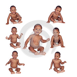 Sequence of different expressions of an African-American baby