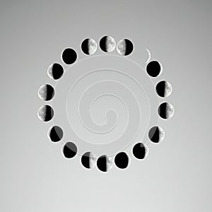 A sequence of moon phases arranged in a circular pattern against a gray background.