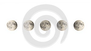 A sequence of moon phases in a white background