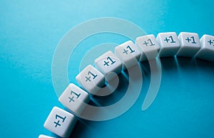 Sequence plus one. Add one more. Power in unity. Gain step by step. Arithmetic progression. Consistent addition, increase and
