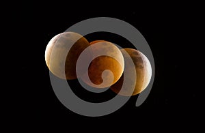 Sequence progression of total lunar eclipse to blood moon