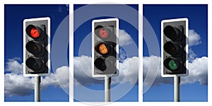 Sequence of red amber green traffic lights