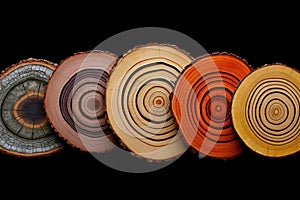 sequence of tree rings showcasing age and growth