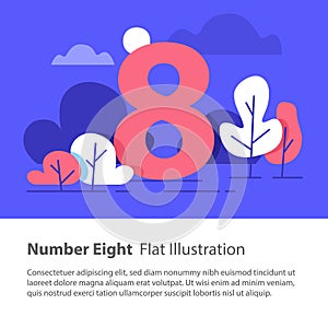 Sequential number, number eight, top chart concept, night sky, flat illustration