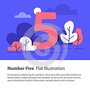 Sequential number, number five, top chart concept, night sky, flat illustration