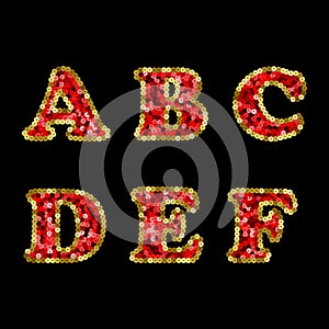 Sequin Red and Gold Vector Alphabet. Part 1