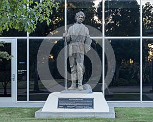 Sequoyah by Joel David Nunneley in front of the Helmerich Center at the Gilcrease Museum.