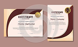 blue and brown gradient certificate landscape and portrait template set of 2
